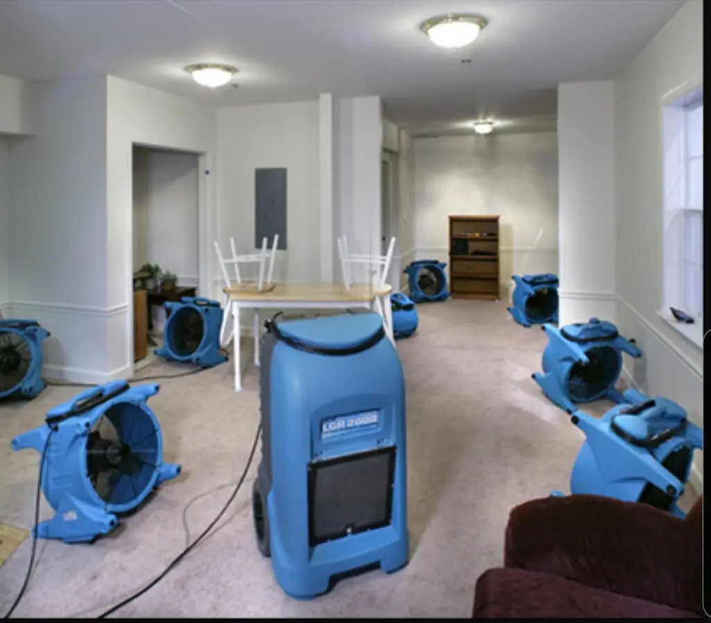 Air movers and dehumidifier setup for Water Extraction & Removal in Orangetree
